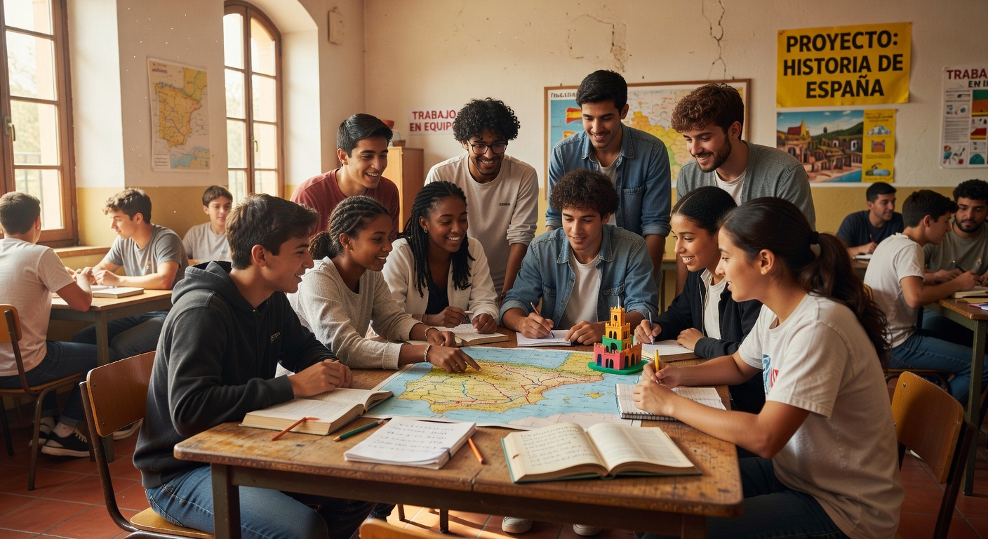 Estudiantes españoles en grupo de estudio